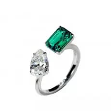 Anel Feminino Ajustável Prata Zircônia Verde Turmalina