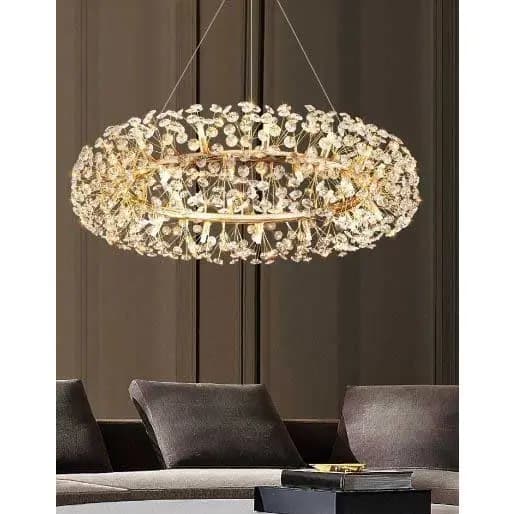 Lustre Pendente Cristal Dourado Dente De Leão 50cm Bivolt VL-5024