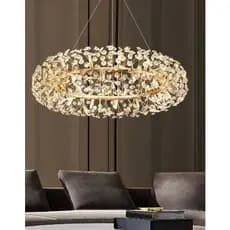 Lustre Pendente Cristal Dourado Dente De Leão 50cm Bivolt VL-5024
