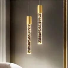 Kit 2 Lustre Pendente Cristal Bolhas Bivolt 20cm - Dourado