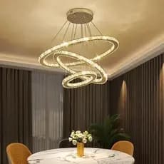 Lustre de cristal simples e moderno 3 Anéis LED 144W Dourado Duplo 3 cores 3000k 4000K 6000k Bivolt