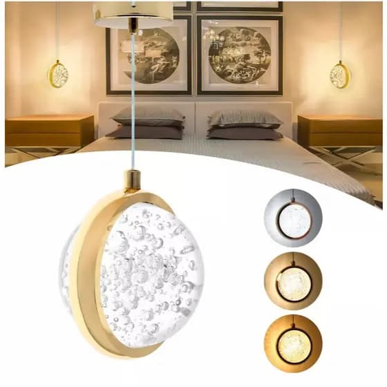 Luminária Pendente Saturno  Bola Bolha Cristal Brilho MD518 3w Bivolt