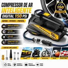 Mini Compressor de Ar Portátil 150 PSI – Digital Inteligente 12V 110 220V 50hz/60hz Bifásica