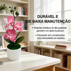 Orquídea Phalaenopsis Artificial Realista - Flor Artificial de Plástico com Vaso Ponderado, Planta Artificial para