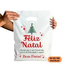 Sacolas Feliz Natal Reforçadas - 20X30 Cm - Sacolas Para Bijuterias, Maquiagens e Lembrancinhas.
