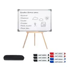 Lousa Quadro 90x60 c/ Tripé 1m Pinus + 7 Canetas + Apagador