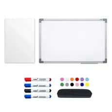 Lousa Quadro Branco 90x60 + Mural Metálico p/ Fotos Recados c/ 12 Ímãs e Apagador e 4 Canetôes