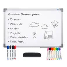 Lousa Quadro Branco 90x60 Para Profissionais Crianças Escolas + 12 Canetinhas Coloridas
