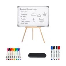 Lousa Quadro 90x60 c/ Tripé 1m Pinus + 12 Canetas e apagador