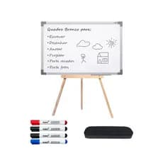 Lousa Quadro 90x60 com Tripé 1m Pinus + 4 Canetas e Apagador