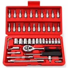 Caixa De Ferramentas Kit 46 Peças Jogo De Soquetes Chave Catraca Reversível Com Maleta Completo