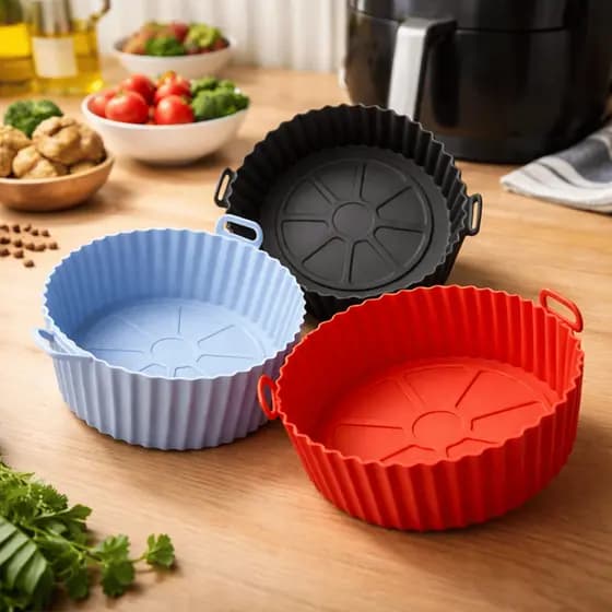 1/2/3 Forma De Silicone Para Air Fryer Forno Microondas Assadeira Antiderrapante Reutilizável Flexível