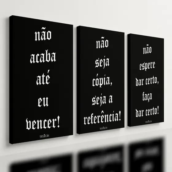 Kit 3 - Quadro Frases Motivacionais Preto Sucesso Fé Mdf