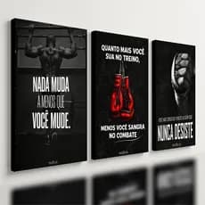 Kit 3 Quadro Decorativo Boxe Motivacional Luta Artes Quarto Qualidade Premium Moderno
