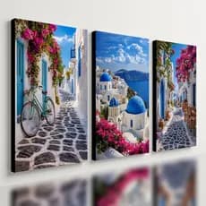 Kit3 Quadro Decorativo Santorini Grécia Paisagem Europa Azul