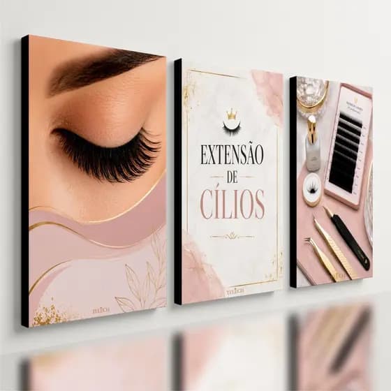 Kit 3 Quadro Decorativo Extensão Cílios Lash Designer Salão