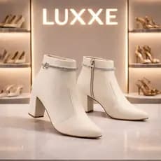 Bota Cano Curto Strass nó Feminina Bico Fino Salto Médio