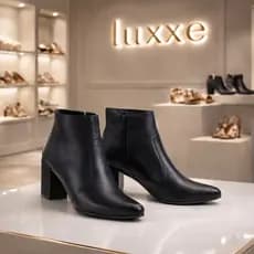 Bota bico fino Salto bloco Femino Bota salto médio Lisa