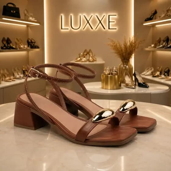 Sandália Salto Médio Feminina com Detalhe Metalizado-LUXXE