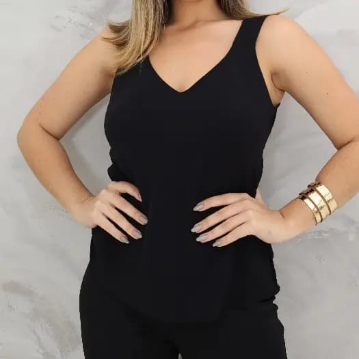 Regata Lisa Casual Alca Larga Femenina Tecido Duna Forrada Em Acima Modelo Verao