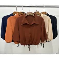 Blusa Femenina Tecido Duna Manga Comprida Com Botaoes e Elasitico Moda Social