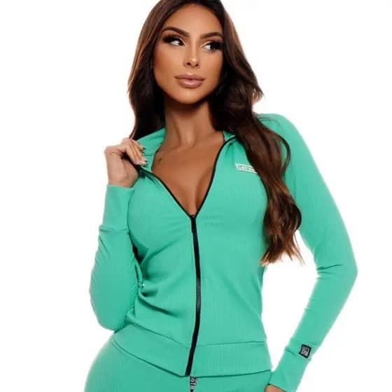 Jaqueta feminino Casaco Feminino Com Capuz Lets Gym Canelado Fitness jaqueta corta vento.