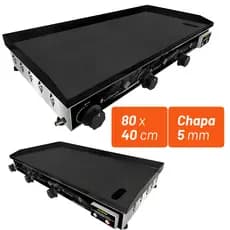 Chapa de Hamburguer Profissional a Gas 80x40 cm Com 5mm Espessura e 3 Queimadores Chapeira para Lanches Porções