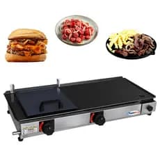 Chapa de Hamburguer A Gas 70x30 com 2 queimadores Chapeira para Lanches Porções