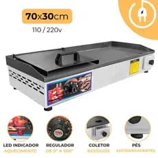 Chapa de Hamburguer Profissional Elétrica com Abafador Prensa 70x30 cm 110V 220V Chapeira para Lanches Porções Sevefort
