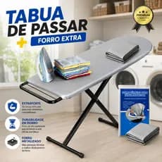 Kit Tábua De Passar Roupa + Forro Metalizado Reforçada Pés Dobráveis em Aço Térmico Mesa Ferro