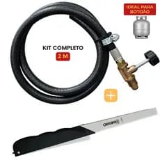 Kit Mangueira Regulador Registro de Gas Alta Pressão 2m + Acendedor de Fogão Fogareiro e Forno Compatível Com Botijão