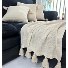 kit Peseira Casal de Luxo e Almofada Pompom 100% Algodão