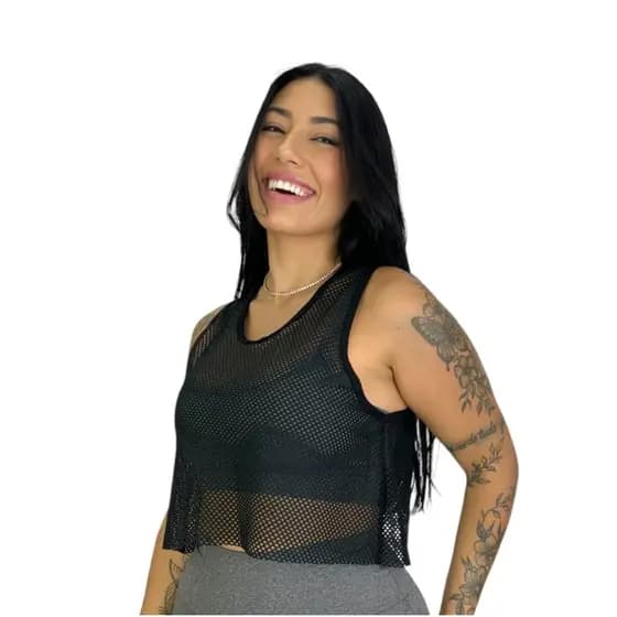 Cropped Tela Cavado na lateral  Transparente Fitness