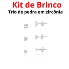 Kit Trio de Brincos Prata 925 Legítima Conjunto Ponto de Luz 3/4/5mm