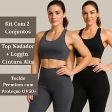 Kit 2 Conjuntos Fitness Feminino – Top + Calça Suplex Levanta Bumbum com Proteção Solar UPF50+