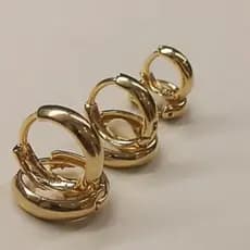 Kit Trio Brinco de Argola Click Lisa Ouro 18K Antialérgico Moda Feminino Dourado Semijóias
