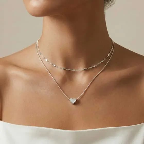 KIT 2 Choker Colar com detalhe de coração + Colar minimalista mini coração sólido banhado à prata 925 a ouro 18K