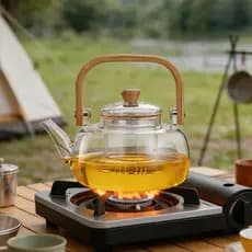 Chaleira Vidro Borossilicato com Alça de Bambu 1000ml DIRETAMENTE AO FOGO Facilidando a Vida e Sede