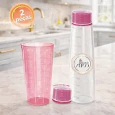Regador de Massa para Bolo 500ml + Copo Medidor 570ml Rosa BPA Free Kit Confeitaria