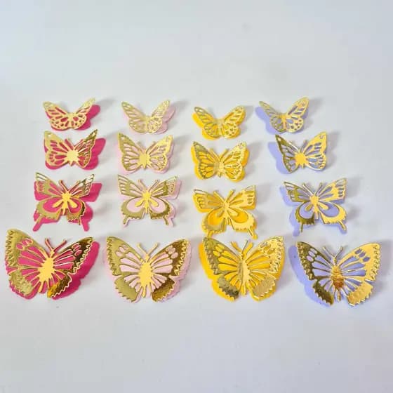 Kit 16 Borboletas 3D Topo de Bolo Festas Aniversários Tag Borboleta