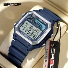 SANDA 6196 Relógios Eletrônicos Masculinos Redondos Quadrados Moda Luminosa Pulseira De Aço Inoxidável Adoração De Maré