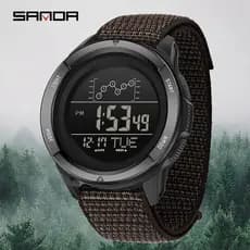 SANDA Relógio Eletrônico Pulseira De Nylon Display Digital Despertador Multifuncional De Estudante Esportivo Militar À P