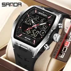 Sanda 6235 Marca Superior Relógio Eletrônico Masculino Grande Mostrador Esportes Led Analógico Digital Cronógrafo Milita