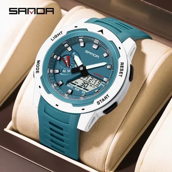 SANDA 3360 Moda Luxo Masculino Relógio Eletrônico De Quartzo Esportes Multi Funcional À Prova D'água Luz Noturna
