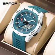 SANDA 3360 Moda Luxo Masculino Relógio Eletrônico De Quartzo Esportes Multi Funcional À Prova D'água Luz Noturna