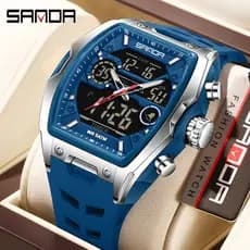 SANDA Relógio Masculino De Negócios À Prova D'água Calendário Digital Cronógrafo Homem Tonneau Dial Luminoso Quartzo Rel