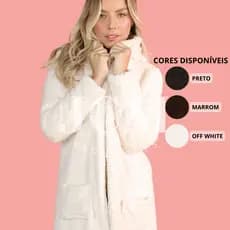 Casaco Teddy Feminino Preto Longo Ted Inverno Frio Pelo de Carneiro Pelúcia