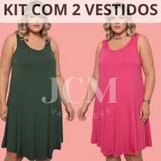 kit Vestido Plus Size Feminino Regata Curto em Viscolycra Liso e Elegante