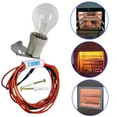 Kit Iluminação Churrasqueira Lâmpada 100w Fio para Alta Temperatura Em Silicone Soquete Suporte