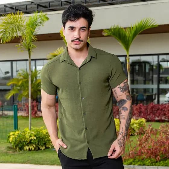 Camisa Masculina Manga Curta Texturizada Casual Leve Respir谩vel Confort谩vel Moda Ver茫o Premium
